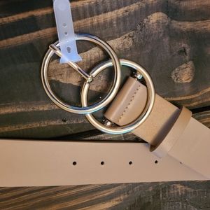 Taupe Faux Leather Double Ring Metal Belt - SILVER